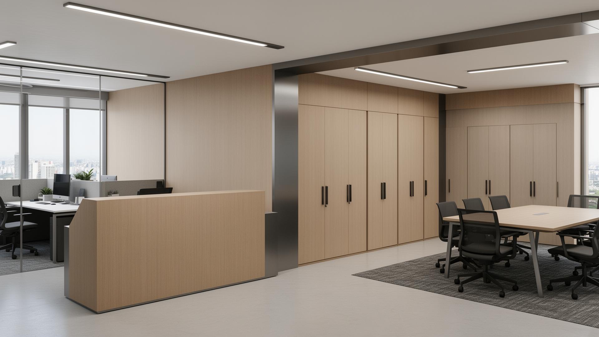 Ambiente comercial com mobiliário planejado pela Mcorreia